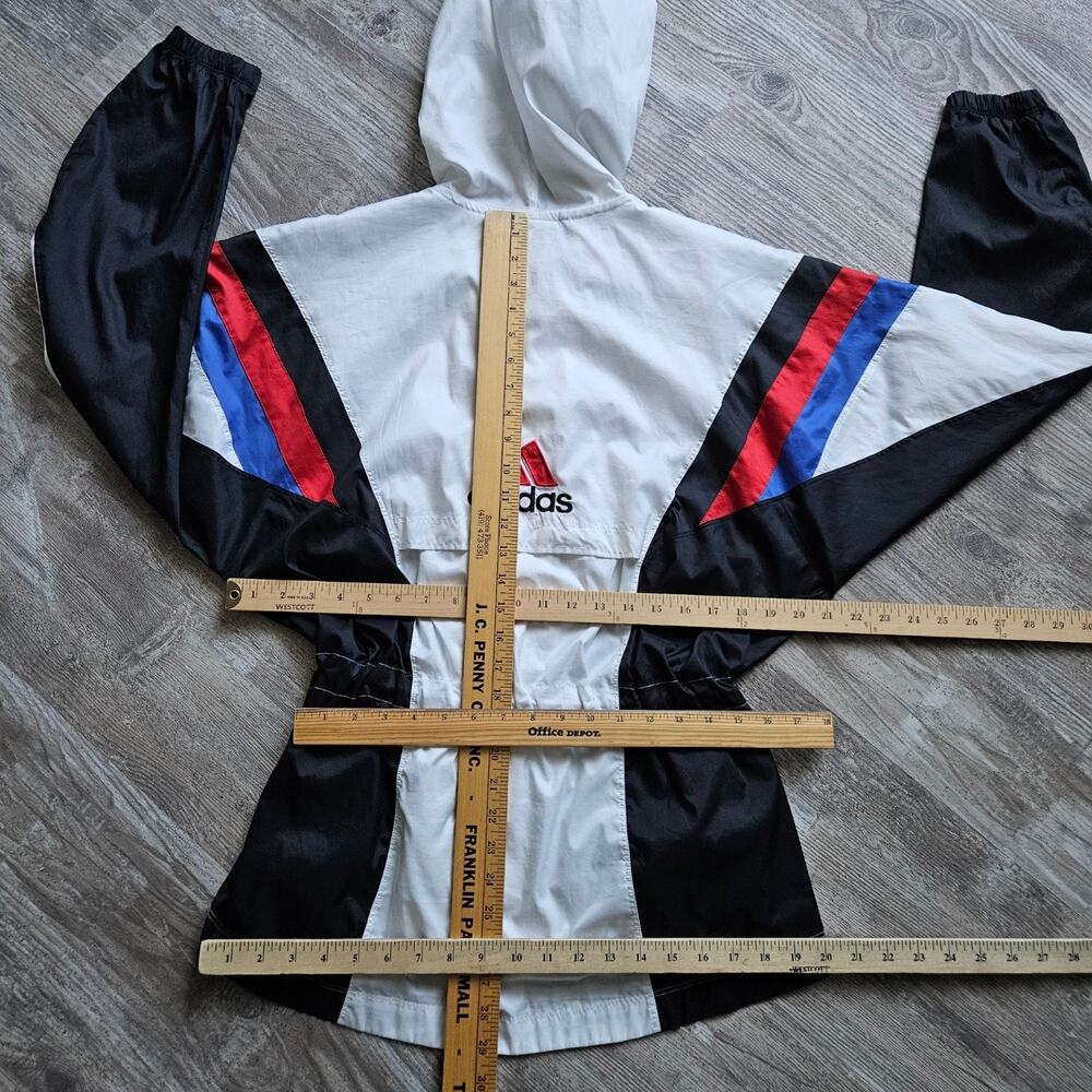 Vintage Adidas‎ Windbreaker Jacket Hooded 90s Colorblock White Black Red Size L - Picture 13 of 16